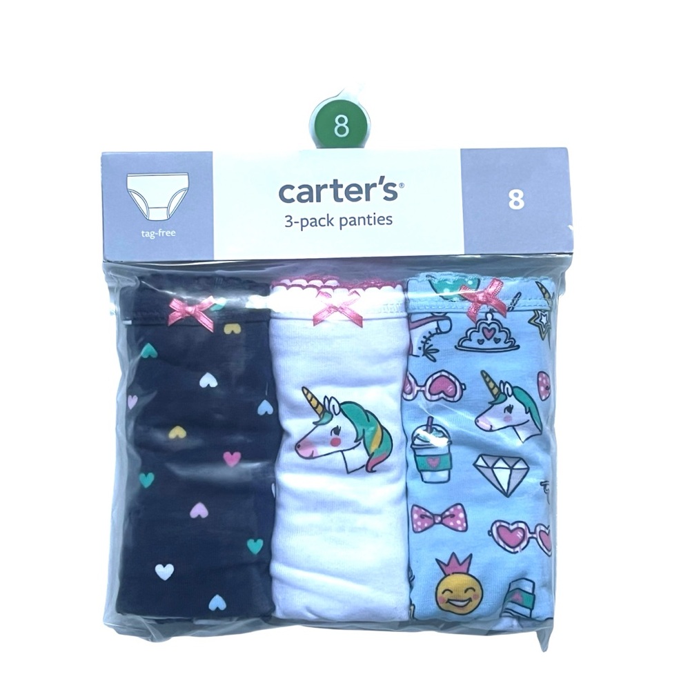 Carter's Girls 3-Pack Unicorn & Heart Print Panties - Black, White, Light Blue